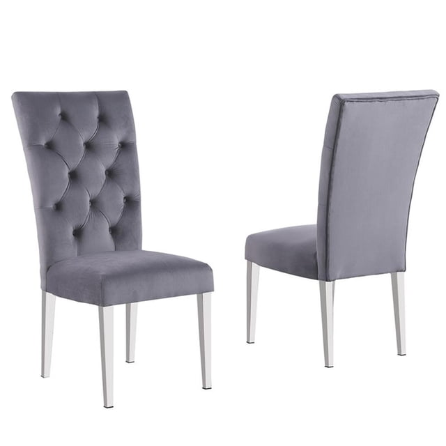 Layla Chaises Latérales Modernes en Velours Gris (Ensemble de 2)