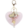 thumbnail image 1 of Llaveros con pompones y forma de corazón para mujer, llaveros con pompones de piel sintética, accesorios para bolsos, llaveros con forma de bola de pelo, colgantes para mochilas para niñas (rosa), 1 of 4