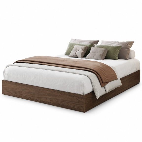 California King Bed Frame Floor Standing Platform with Wooden Slats, Low Profile Modern Minimalist Design, Easy Assembly, No Box Spring Needed, Walnut Finish