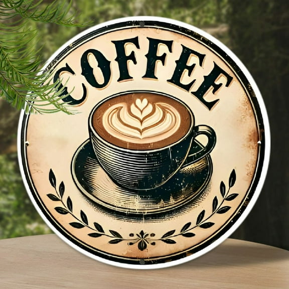 Vintage 'Coffee' Round Aluminum Sign - 8x8 Inch | Perfect for Home, Cafe, Bar, Garage Wall Decor, Perfect for Room Decor
