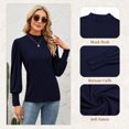 thumbnail image 5 of SWQZVT Womens Mock Neck Puff Long Sleeve Tops Casual Loose Solid Basic T Shirt Button Cuffs Pullovers Shirts Blouse, 5 of 6