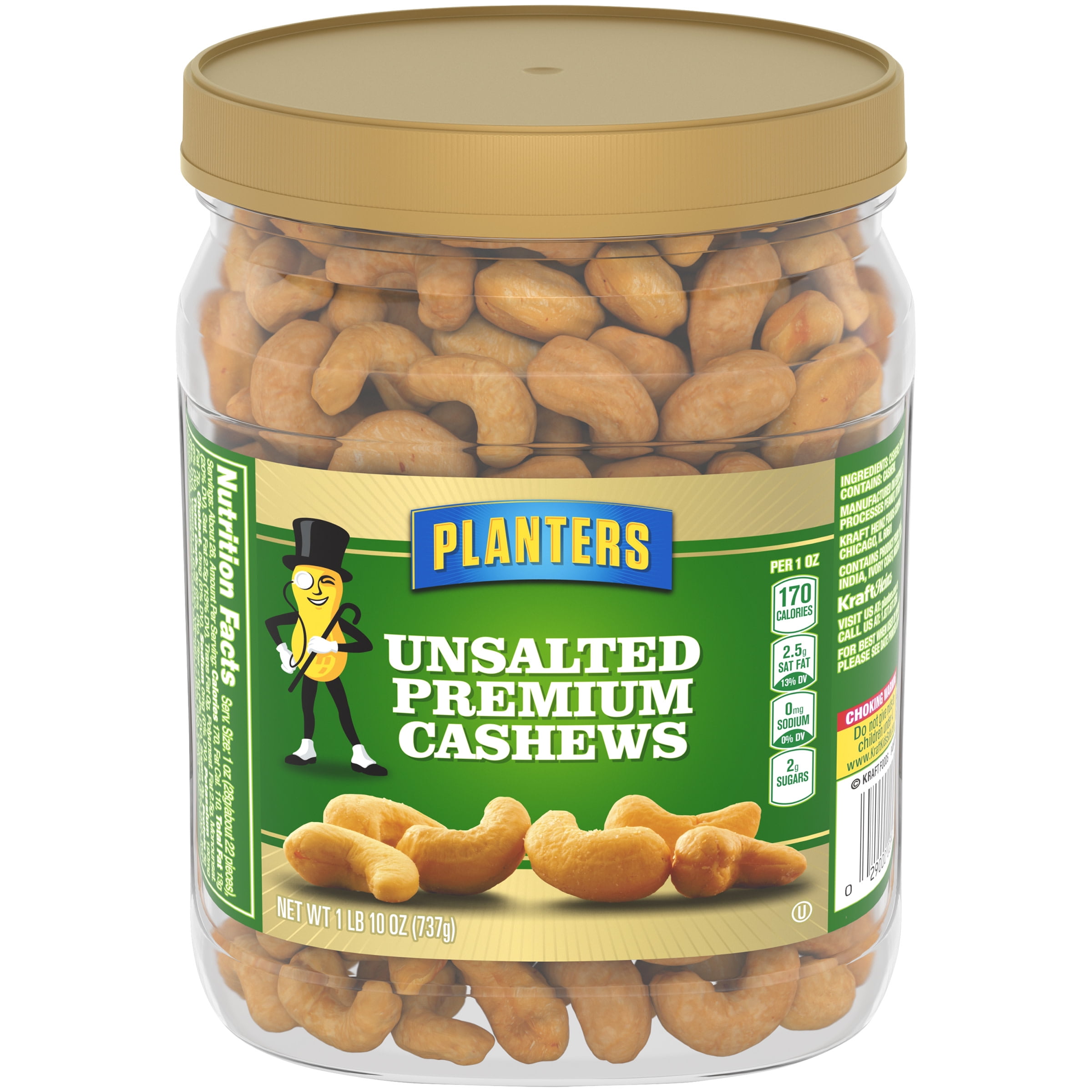 Planters Unsalted Premium Cashews, 1.63 lb Container