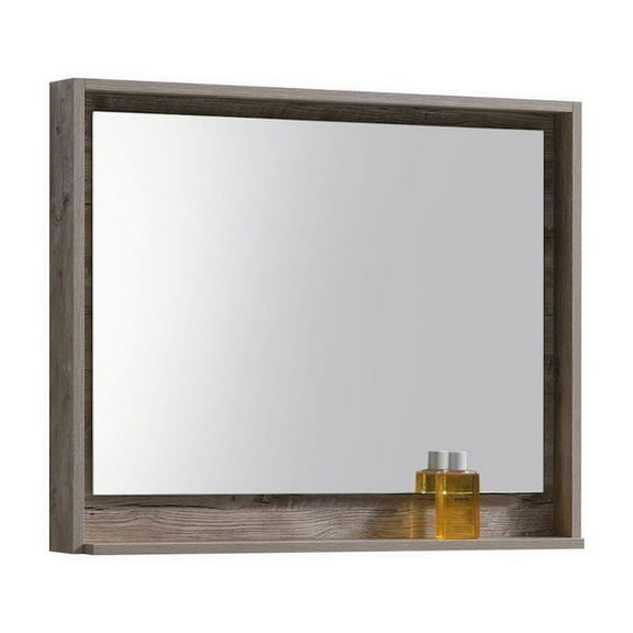 Kubebath Bosco 36" Framed Mirror With Shelve - Nature Wood Finish