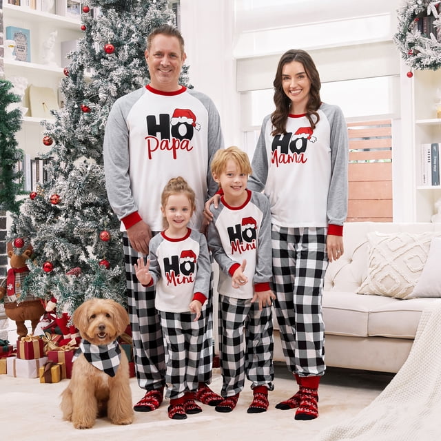 Conjuntos de pijamas navideños a juego para toda la familia, con mangas raglán, pantalones a cuadros