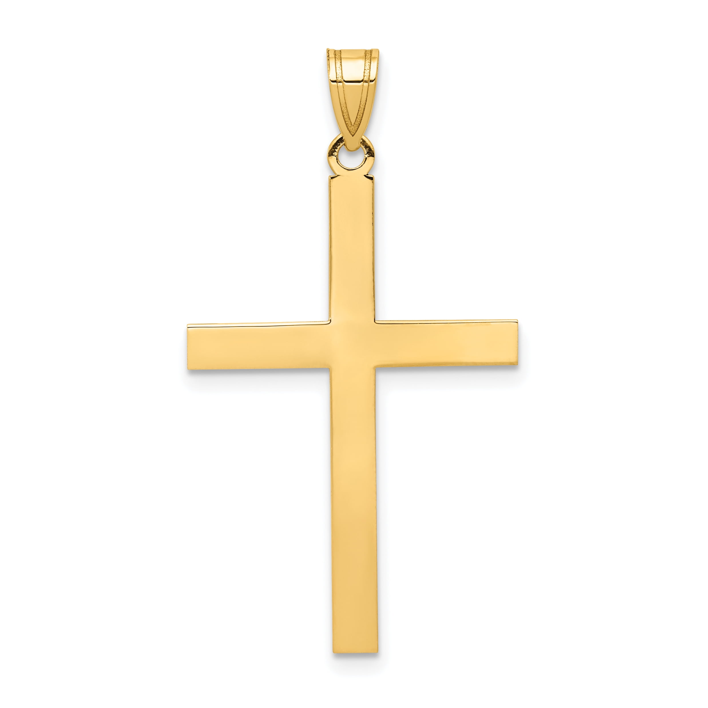 14k Yellow Gold Engravable Cross Religious Pendant Charm Necklace Latin Fine Jewelry Gifts For Women For Her