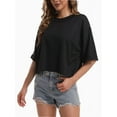 thumbnail image 4 of Tshirts for Women Drop Shoulder Round Neck Oversized Crop Tops Workout Tops Tees, 4 of 4