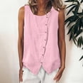 thumbnail image 2 of akafmk Women's Linen Sleeveless Shirts Fashion Button Crew Neck Soft Loose Summer Tank Tops, 2 of 7