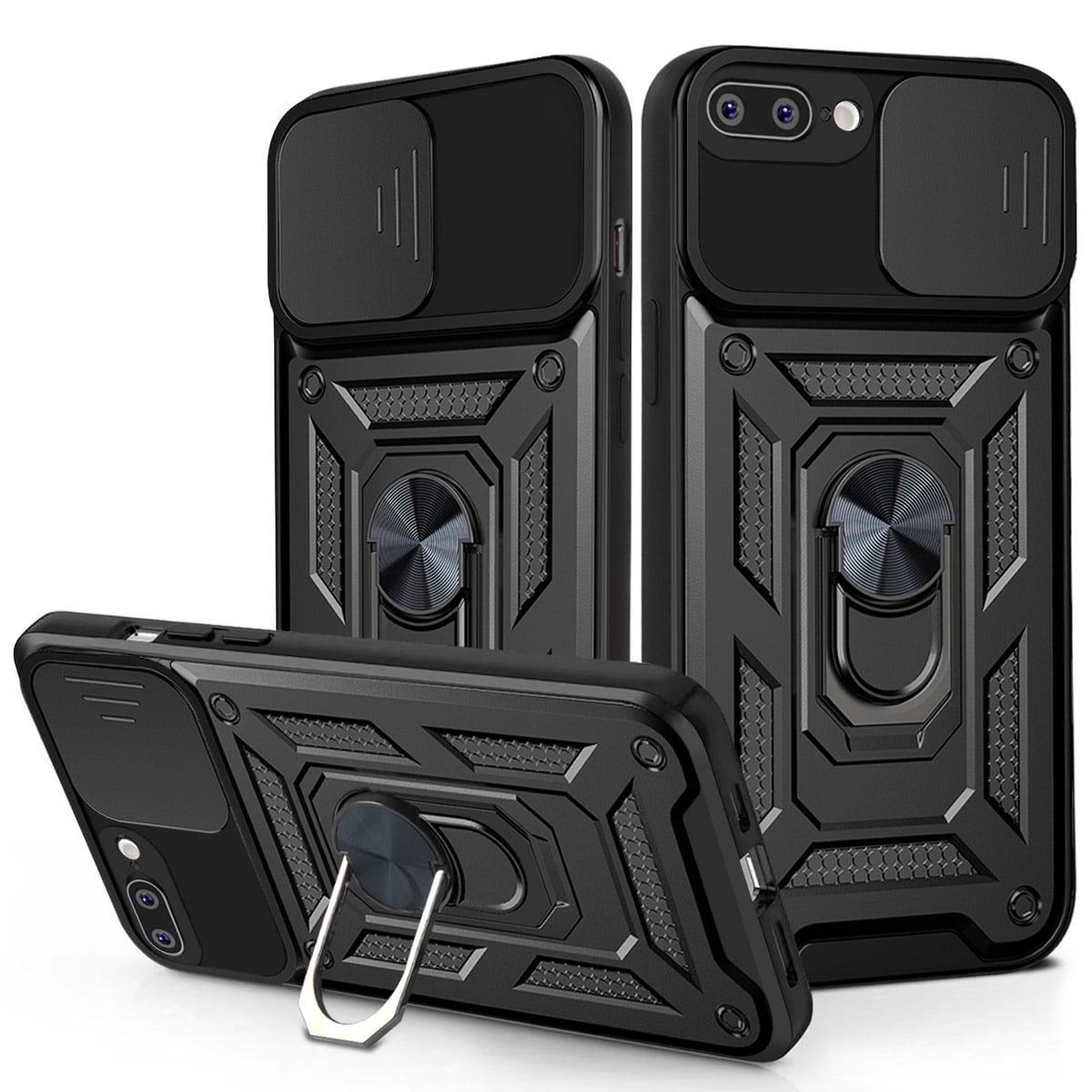 Xilaimitoo for iPhone 7 Case, iPhone 8 Case with Slide Camera Cover, Full Body Military-Grade Case with Upgrade Kickstand for iPhone 8/iPhone7, Black