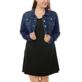 thumbnail image 2 of Unique Bargains Women's Plus Size Long Sleeve Jean Button Cropped Denim Jacket, 2 of 6