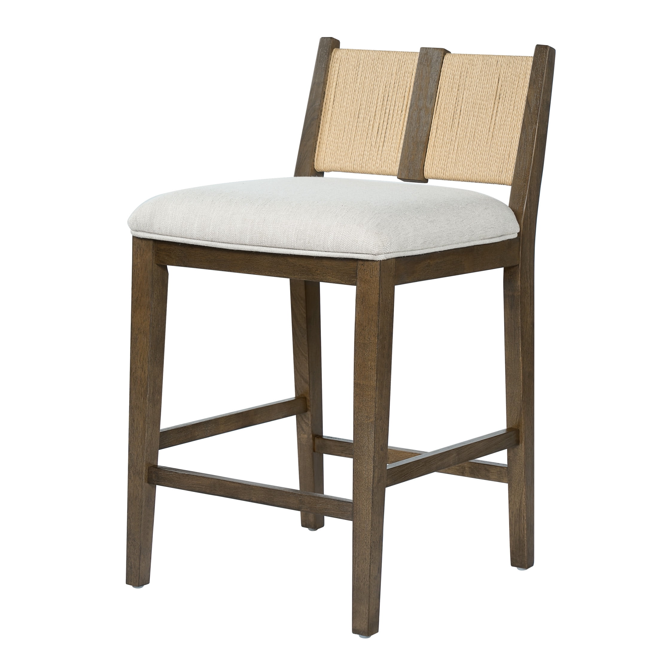 Christopher Knight Home 35.8" Modern Upholstered Counter Stools, Rope Back, Walnut+Beige, Set of 2