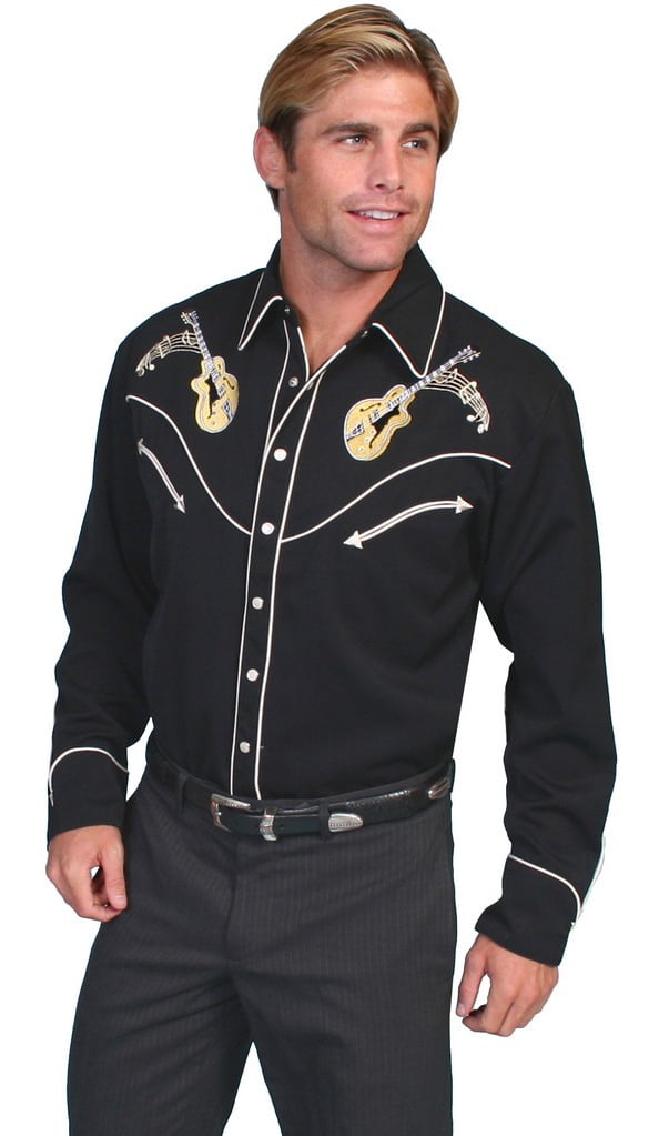 Scully Leather - Scully P-665-BLK-S Mens Western Shirt - Black, Small ...