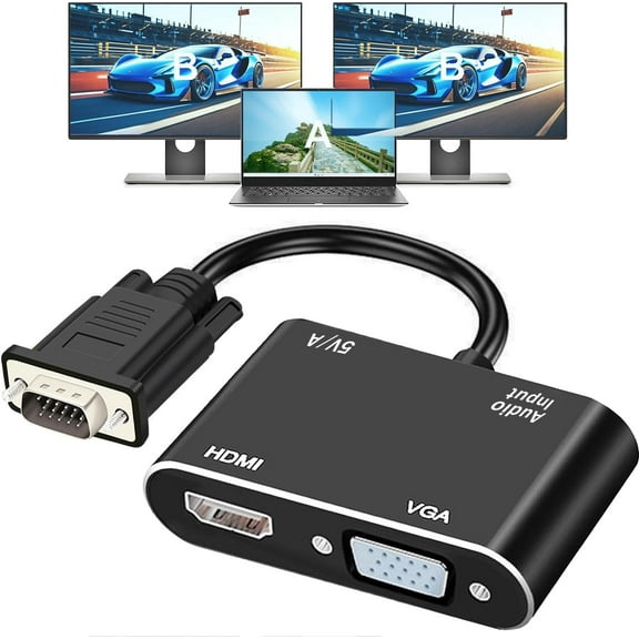 VGA to HDMI Adapter - Dual Monitor Splitter 1080P@60Hz for PC/Laptop