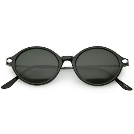 True Vintage Thin Arms Metal Detail Glass Lens Oval Sunglasses 48mm (Black Silver / Smoke)