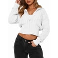 thumbnail image 2 of Zip Up Sweatshirts for Women Casual Outfits Cardigan Outerwear Trendy Winter Jackets Coat White XL, 2 of 8