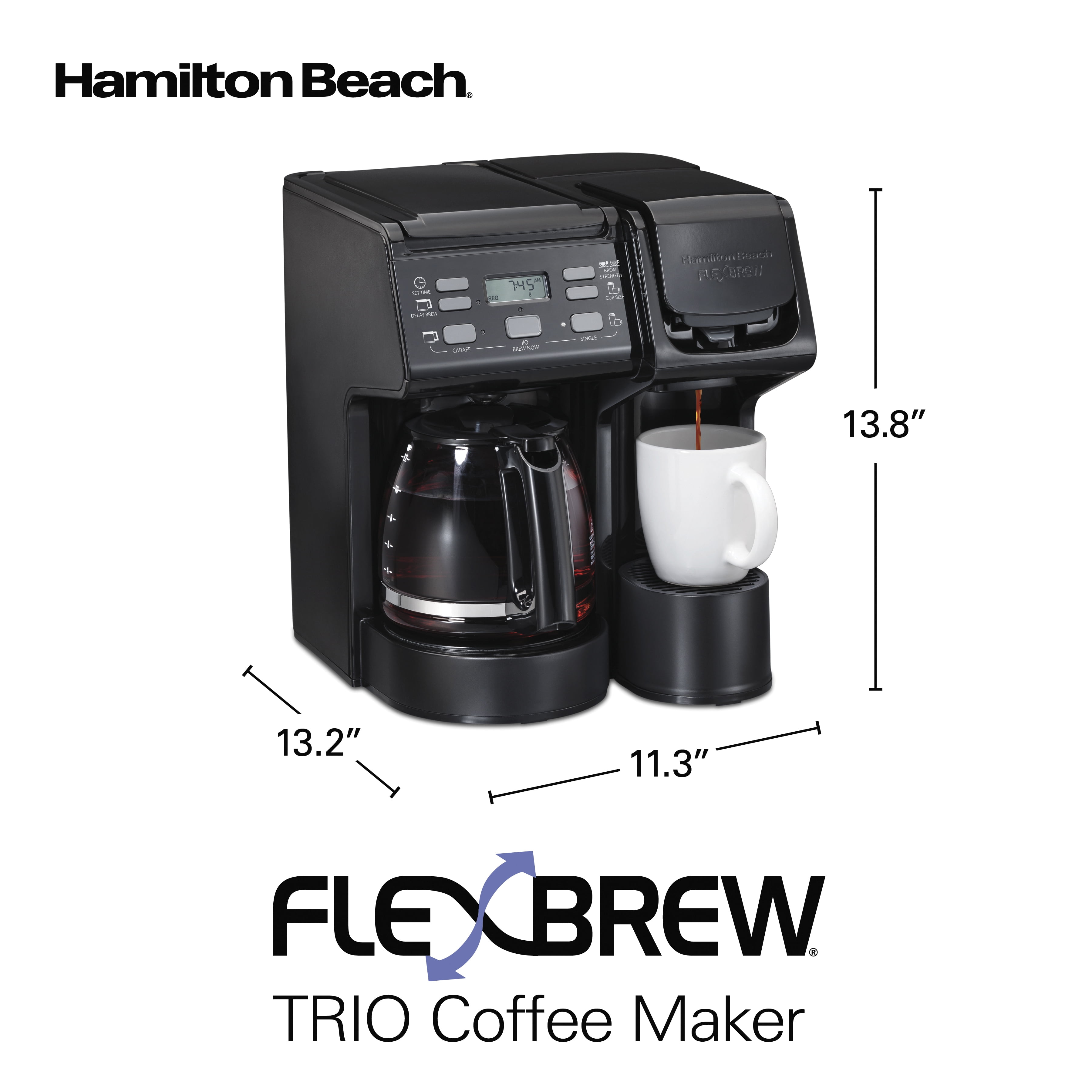 Hamilton Beach FlexBrew Trio 2-Way Coffee Maker, Compatible with K-Cup Pods  or Grounds, Single Serve & Full 12c Pot, White (49947)