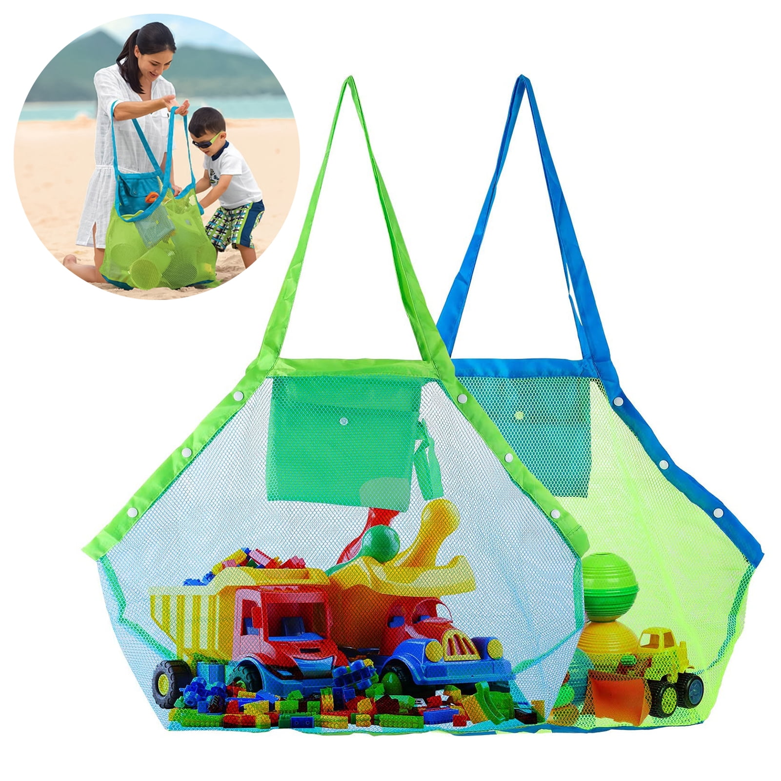 SJENERT Mesh Beach Bag,2 Pack Large Beach Toy Bag Kids Sand Toys