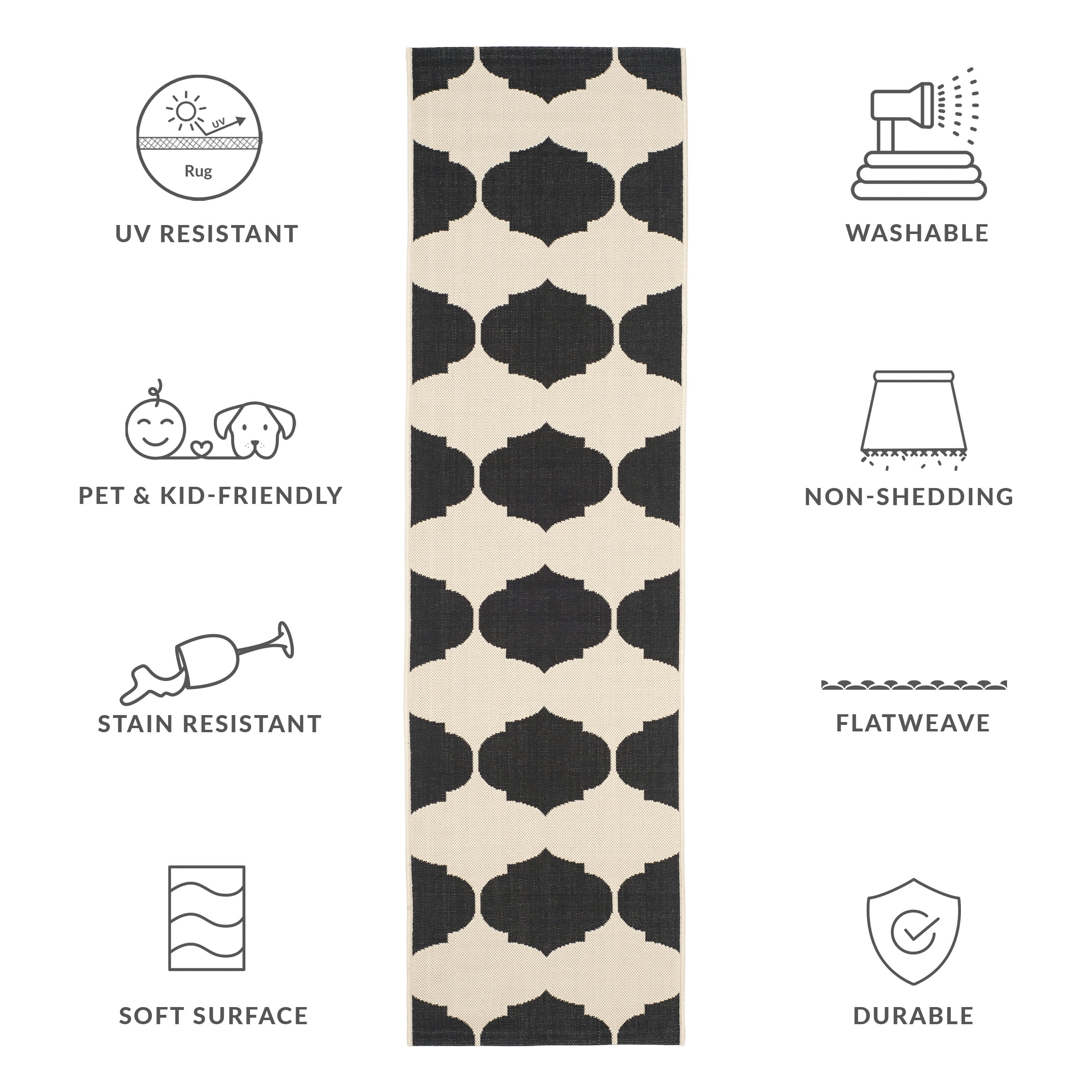 Safavieh Courtyard Elwyn Geometric Indoor/Outdoor Runner Rug, Beige/Black, 2'3" x 8'