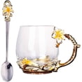 thumbnail image 5 of Longwin Enamel Glass Mug Butterfly Flower Lead-Free Drinking Tea Cup Coffee Mugs with Steel Spoon Set for Women Birthday Valentines Wedding Day Gifts Yellow, 5 of 6