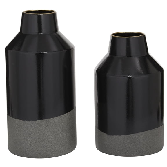 DecMode 10", 12"H Black Metal Vase, Set of 2