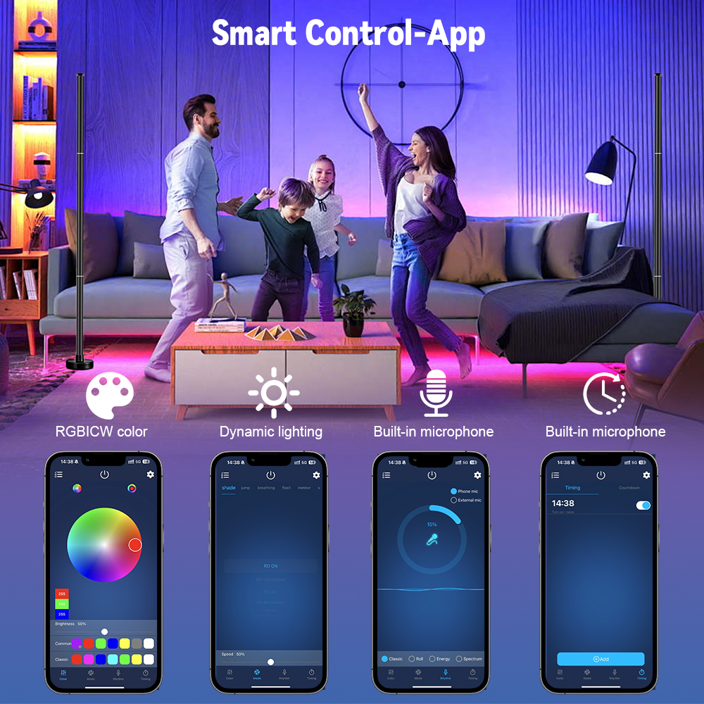 LED Corner Floor Lamp, LED Corner Lamp with App and Remote Control, RGB 16 Million DIY Colors & 68+ Scene, Music Sync, Color Changing Smart Ambient Light for Living Rooms, Bedrooms, and Gaming Rooms