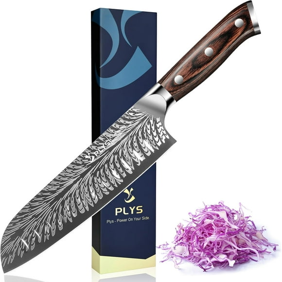 Japanese Chef Knife - Sharp Professional Santoku Knife, High Carbon Stainless Steel Kitchen Knife with Ergonomic Wood Handle and Gift Box