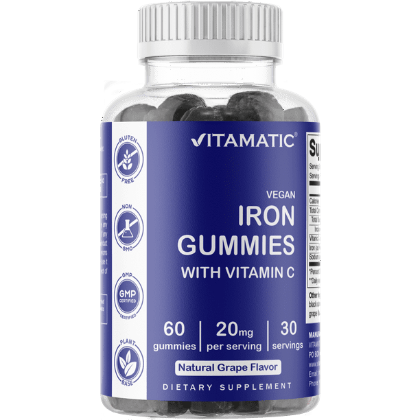 Vitamatic Iron Supplement Gummy for Women & Men 20mg Serving 60