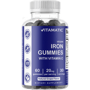 Vitamatic Iron Supplement Gummy for Women & Men - 20mg Serving - 60 Vegan Gummies - Great Tasting Iron Gummy Vitamins with Vitamin C