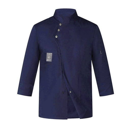 Skymirror Chef Uniform Stand Collar Double-breasted Long Sleeve Unisex Soft Breathable Thin Stain-resistant Cook Shirt Bakery Coffee House Diner Kitchen Work Clothes