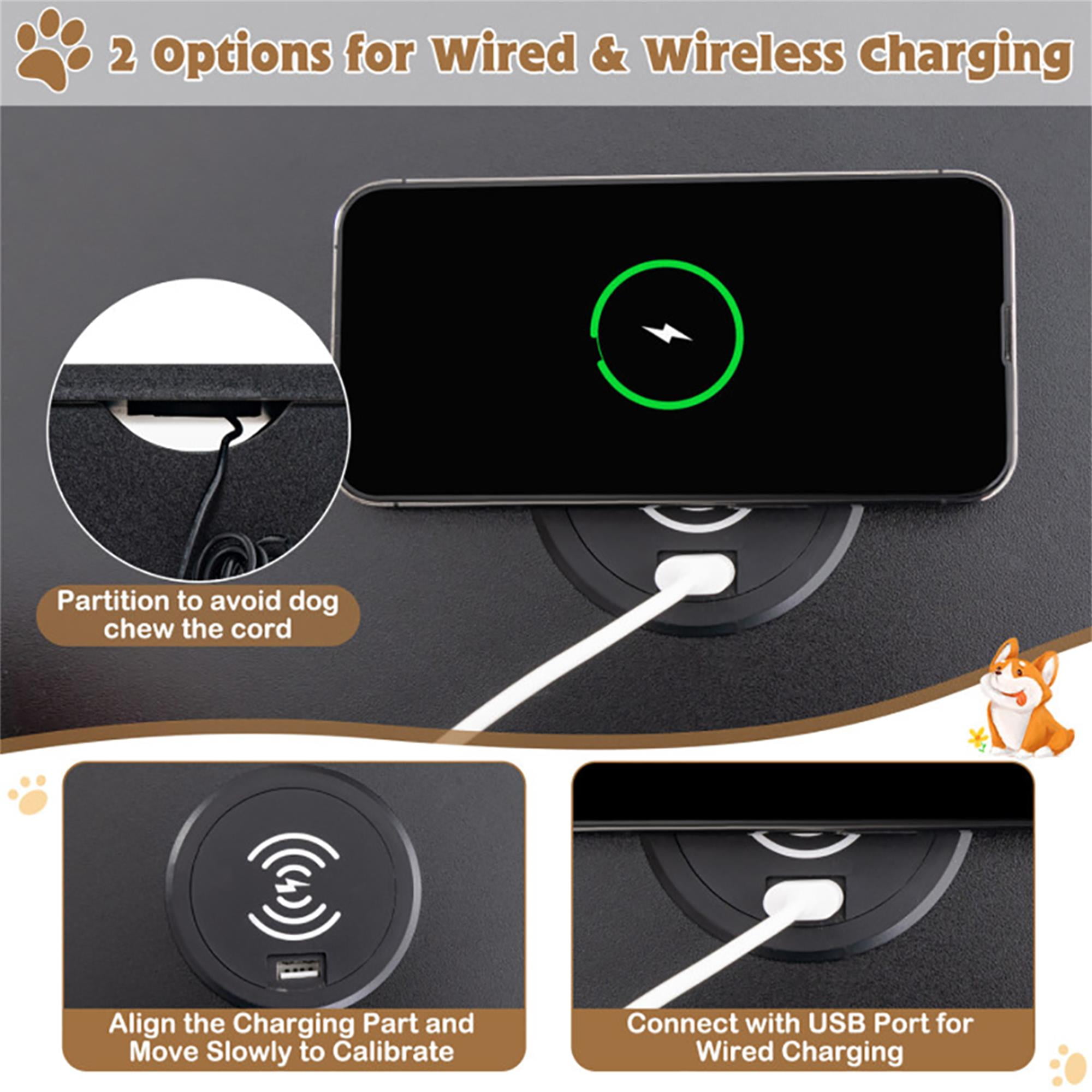 Kadyn 27" 2-In-1 Dog House with Drawer and Wired Wireless Charging, Indoor Dog Crates, Wooden Pet Dog Cages, Black
