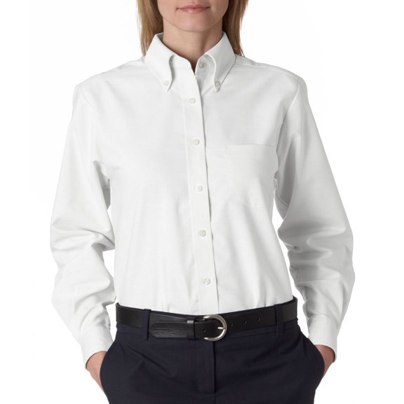 Ladies' Classic Wrinkle-Resistant Long-Sleeve Oxford - WHITE - XS