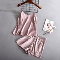 thumbnail image 1 of Pijama de seda de hielo de dos piezas con pantalones cortos y tirantes de color liso para mujer, traje de uso doméstico, 1 of 4