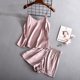 thumbnail image 1 of Pijama de seda de hielo de dos piezas con pantalones cortos y tirantes de color liso para mujer, 1 of 4