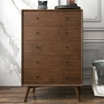 thumbnail image 2 of Allora Mid-Century Modern 5-Drawer Solid Wood Dresser in Brown, 2 of 6