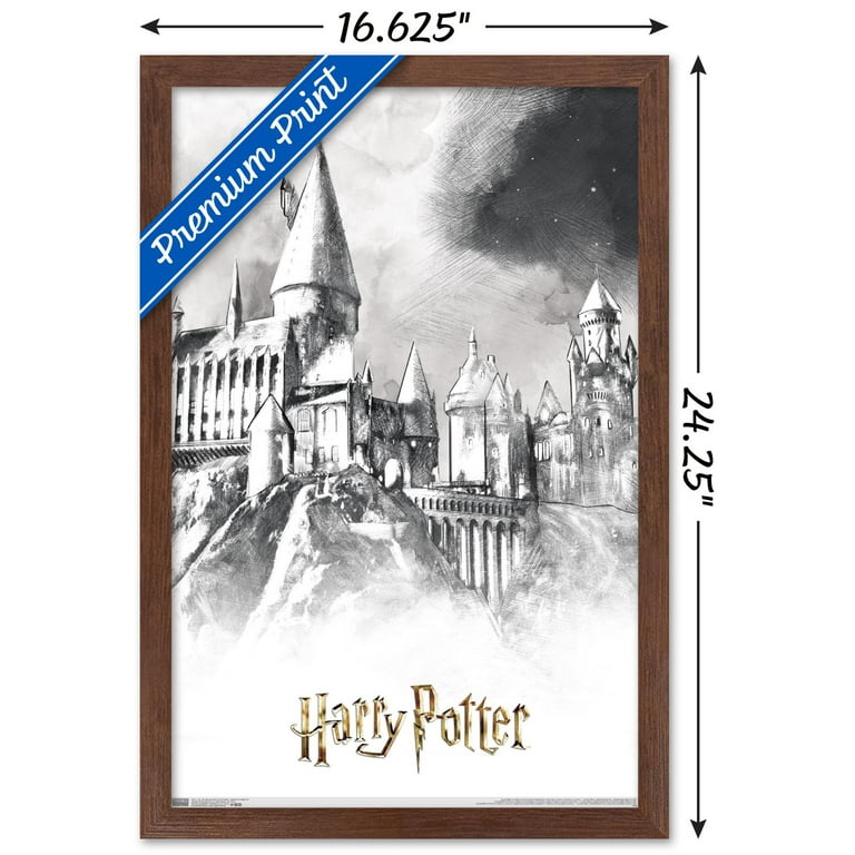 The Wizarding World: Harry Potter - Illustrated Hogwarts Wall Poster,  14.725 x 22.375, Framed 