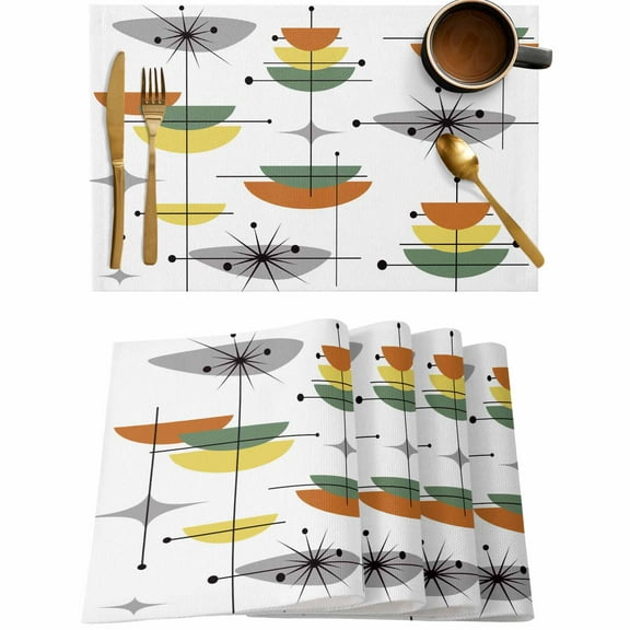 Mid Century Abstract Geometric Placemats Set of 4,Wipeable Washable Table Mats for Dining Tables,Retro Color Block Place Mats for Kitchen Event Party Tabletop Decor