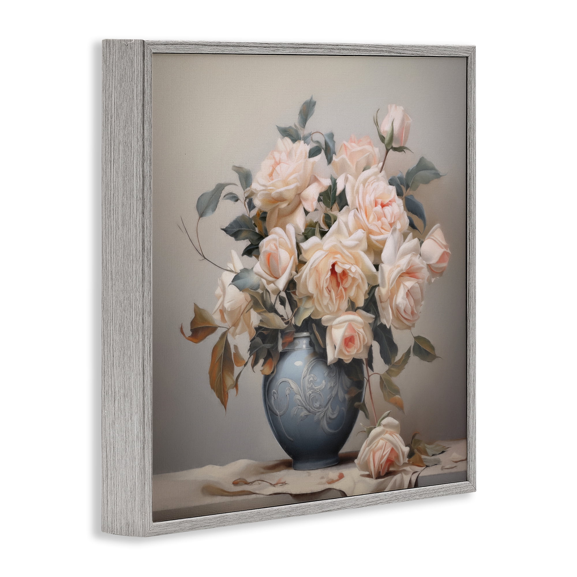 Stupell Industries Rose Paragon Vase Gray Framed Giclee Art, design by Steve Hunziker