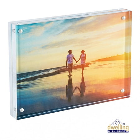 Photo Frame For Family Acrylic Picture Frame | Magnetic Photo Holder | Clear Frame for Family Photographs | Clear Standing Blocks for Office Desk & Side Table | Wedding Gifts | 5x7 Inch ()