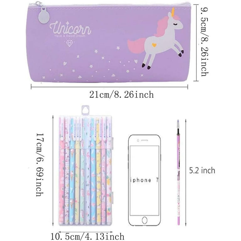 10Pcs Unicorn Pens with Pencil Case School Gift for Girls, Cute Flamingo  Gel Pen Bag Set Ballpoint Writing Smooth Kids Birthday Present, PU Zipper Pencil  Pouch (Pink) 