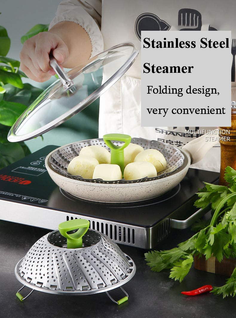 Stainless Steel Vegetable/Veggie Steamer Basket For Instant Cooking Pot  With Handle And Legs, Foldable Food Container For Fish, Oyster, Crab,  Seafood