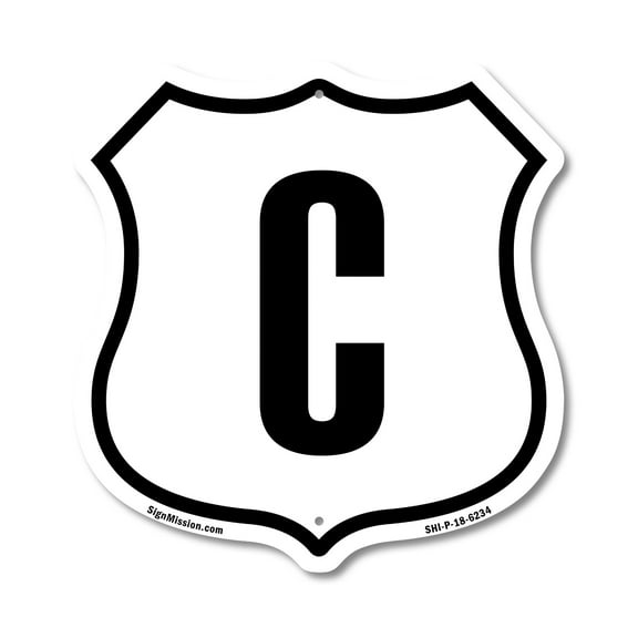 Letter C 12 inch X 12 inch Shield-Shaped Rust-Free Aluminum Metal Sign Weather Resistant Made in the USA