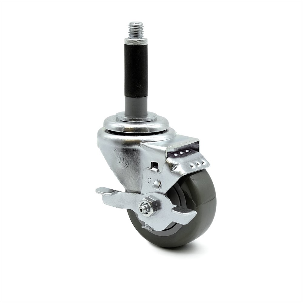 Polyurethane Swivel Expanding Stem Caster w/3" x 1.25" Gray Wheel and 3