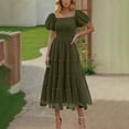 thumbnail image 4 of purcolt Women's Boho Tulle Tiered Maxi Dress Smocked Square Neck Puff Short Sleeve Elegant A Line Flowy Long Dress Wedding Guest Dresses, 4 of 9