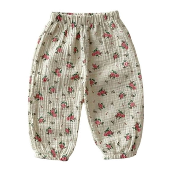 Mosquito Repellent Outdoor, 6 Months-3 Years Infant Flower Printed Double-Layer Gauze Mosquito Repellent Pants for Girls Soft Casual Trousers