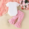 thumbnail image 4 of Wavsuf Summer Toddler Donut Letter Little Sister Print Short-sleeved Onesie Flared Pants Girl's Suit 3-18 Months White Size 3M, 4 of 4