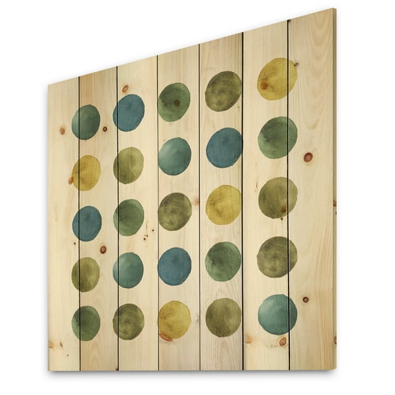 Designart 'Green Tones Geometric Circles' Mid-Century Modern Print on Natural Pine Wood
