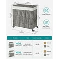 thumbnail image 4 of 160L Laundry Hamper with Lid Rolling Laundry Basket with Wheels 3-Section Synthetic Rattan Laundry Hamper Removable Liner for Bedroom Gray, 4 of 8
