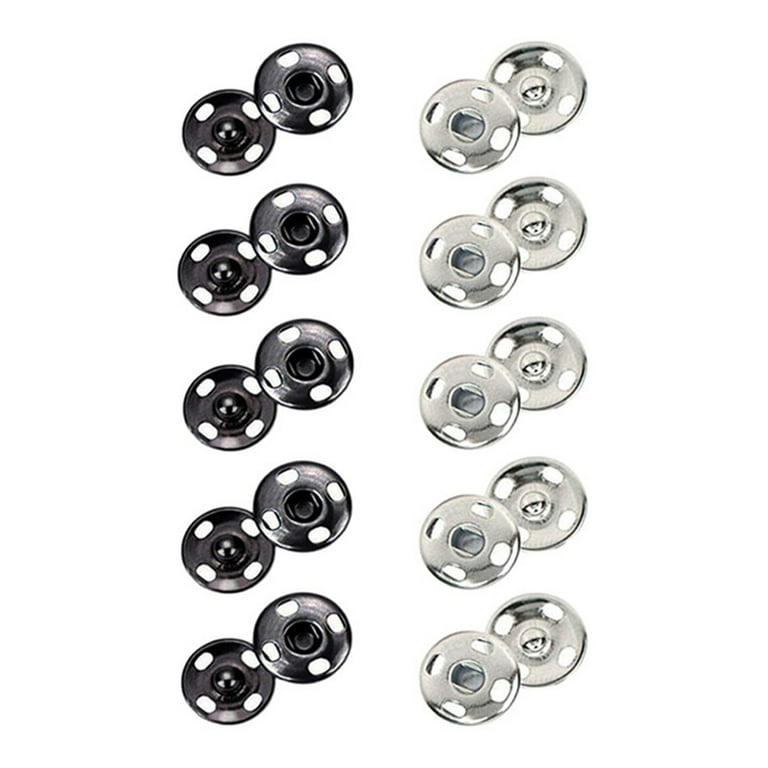 Sumind 100 Sets Sew-on Snap Buttons Metal Snap Fastener Buttons Press  Button for Sewing Clothing Black and Silvery 10 mm