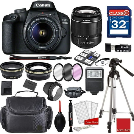 Canon EOS 4000D DSLR Camera with 18-55mm f/3.5-5.6 III + Professional Accessory Bundle