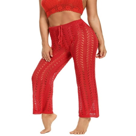 Estbridge Womens Crochet Net Hollow Out Beach Pants Sexy Knit Swimsuit Cover Up Pants