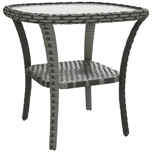 Outsunny Rattan Coffee Table Outdoor with Storage Shelf, Mix Grey